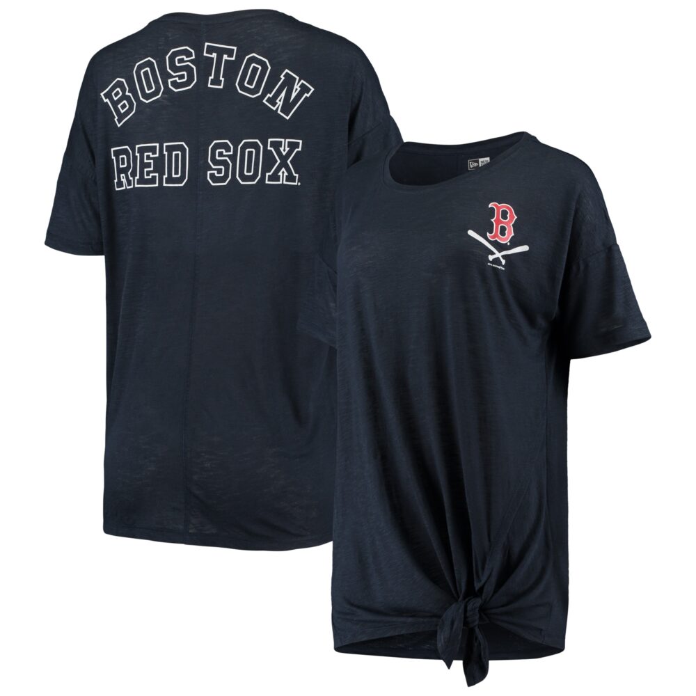 Women's Boston Red Sox New Era Navy Slub Jersey Scoop Neck Side Tie T-Shirt