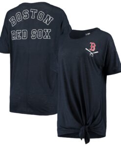 Women's Boston Red Sox New Era Navy Slub Jersey Scoop Neck Side Tie T-Shirt
