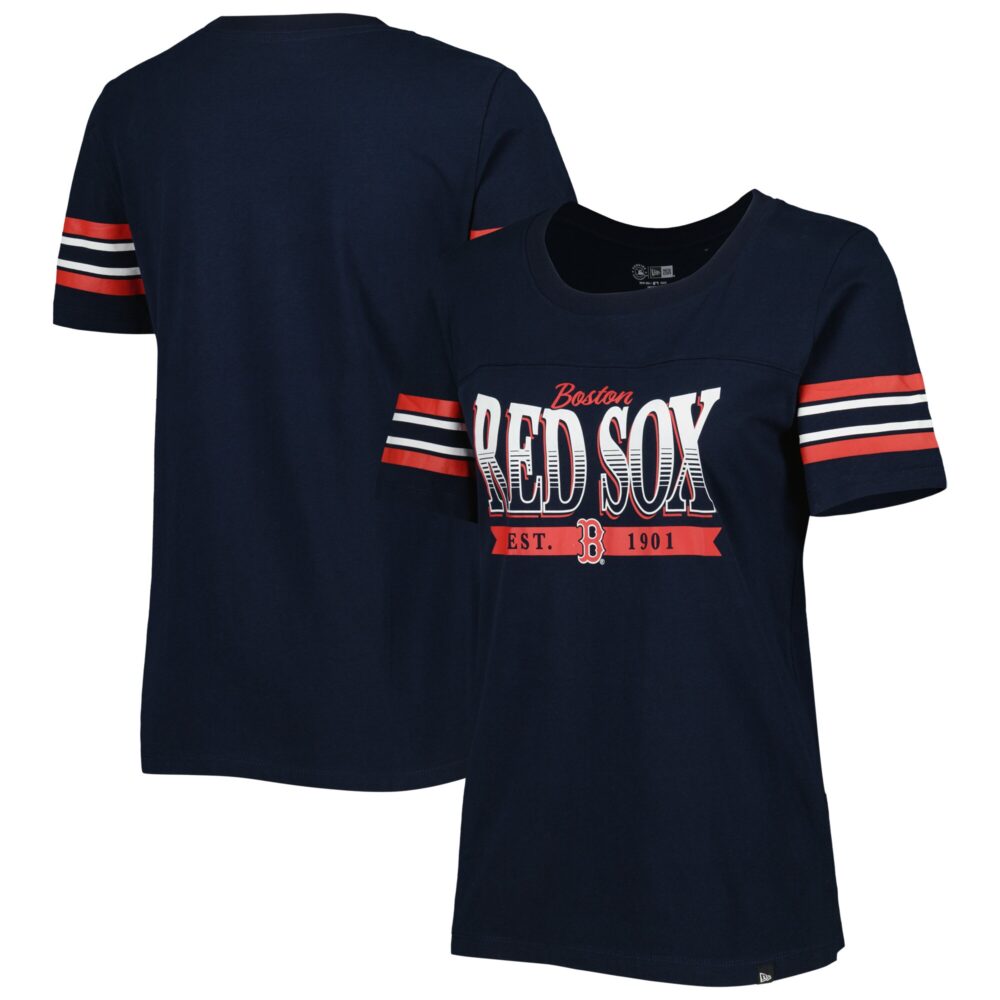 Women's Boston Red Sox New Era Navy Team Stripe T-Shirt