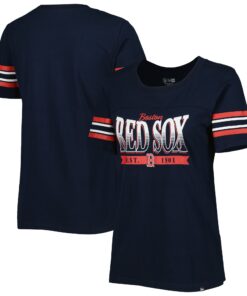 Women's Boston Red Sox New Era Navy Team Stripe T-Shirt