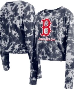 Women's Boston Red Sox New Era Navy Tie-Dye Cropped Long Sleeve T-Shirt
