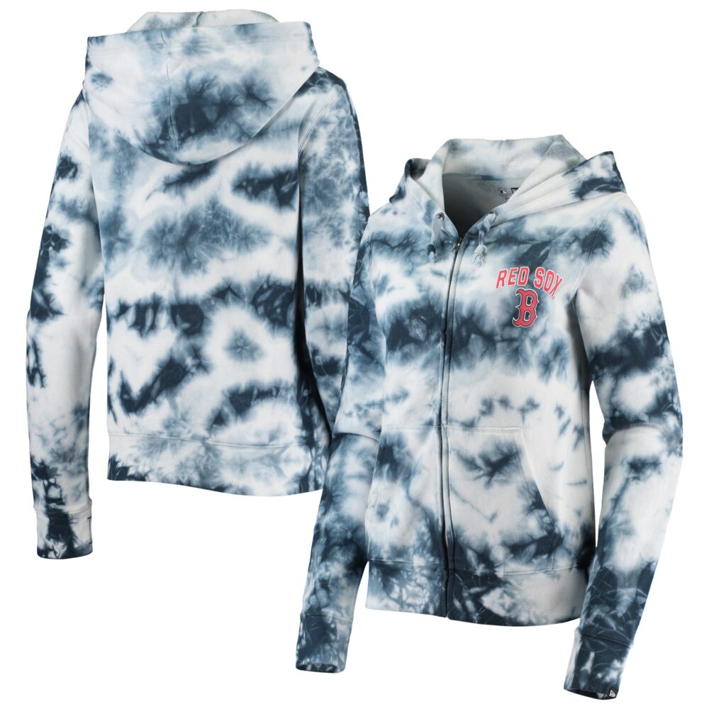 Women's Boston Red Sox New Era Navy Tie-Dye Fleece Full-Zip Hoodie