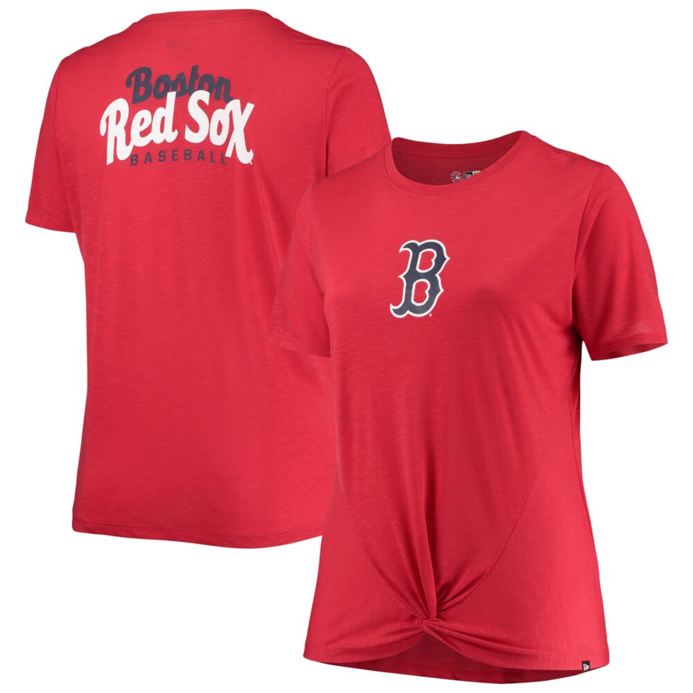 Women's Boston Red Sox New Era Red Plus Size 2-Hit Front Knot T-Shirt