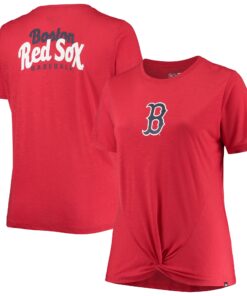 Women's Boston Red Sox New Era Red Plus Size 2-Hit Front Knot T-Shirt