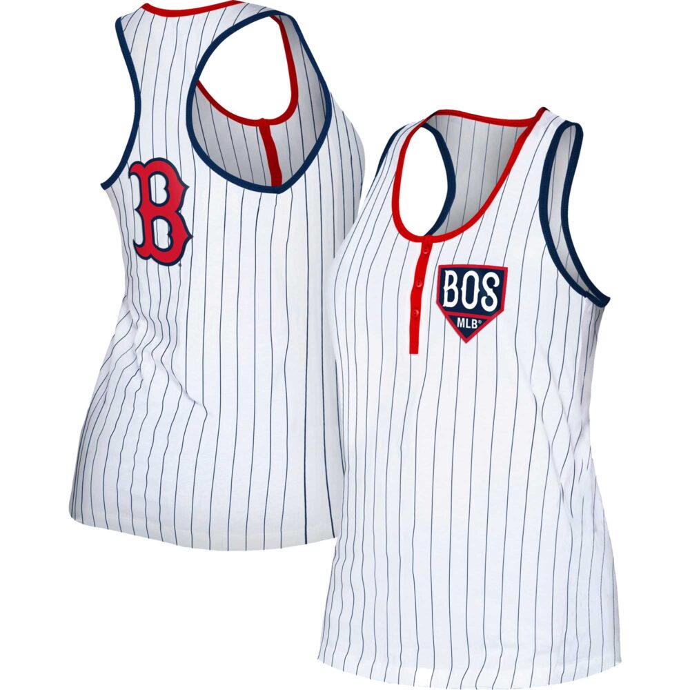 Women's Boston Red Sox New Era White Pinstripe Henley Racerback Tank Top