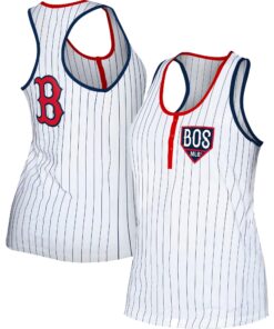 Women's Boston Red Sox New Era White Pinstripe Henley Racerback Tank Top