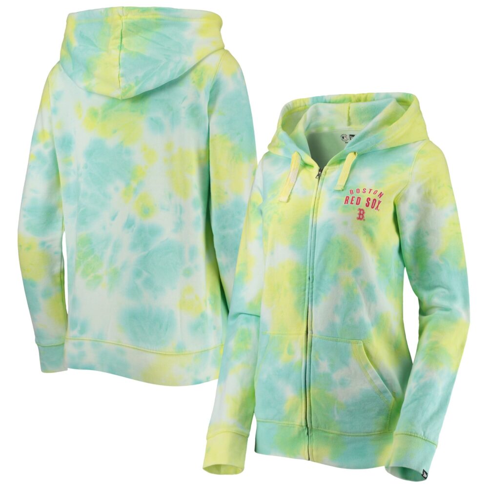 Women's Boston Red Sox New Era White Tie-Dye Full-Zip Hoodie