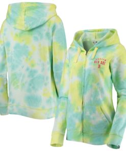 Women's Boston Red Sox New Era White Tie-Dye Full-Zip Hoodie
