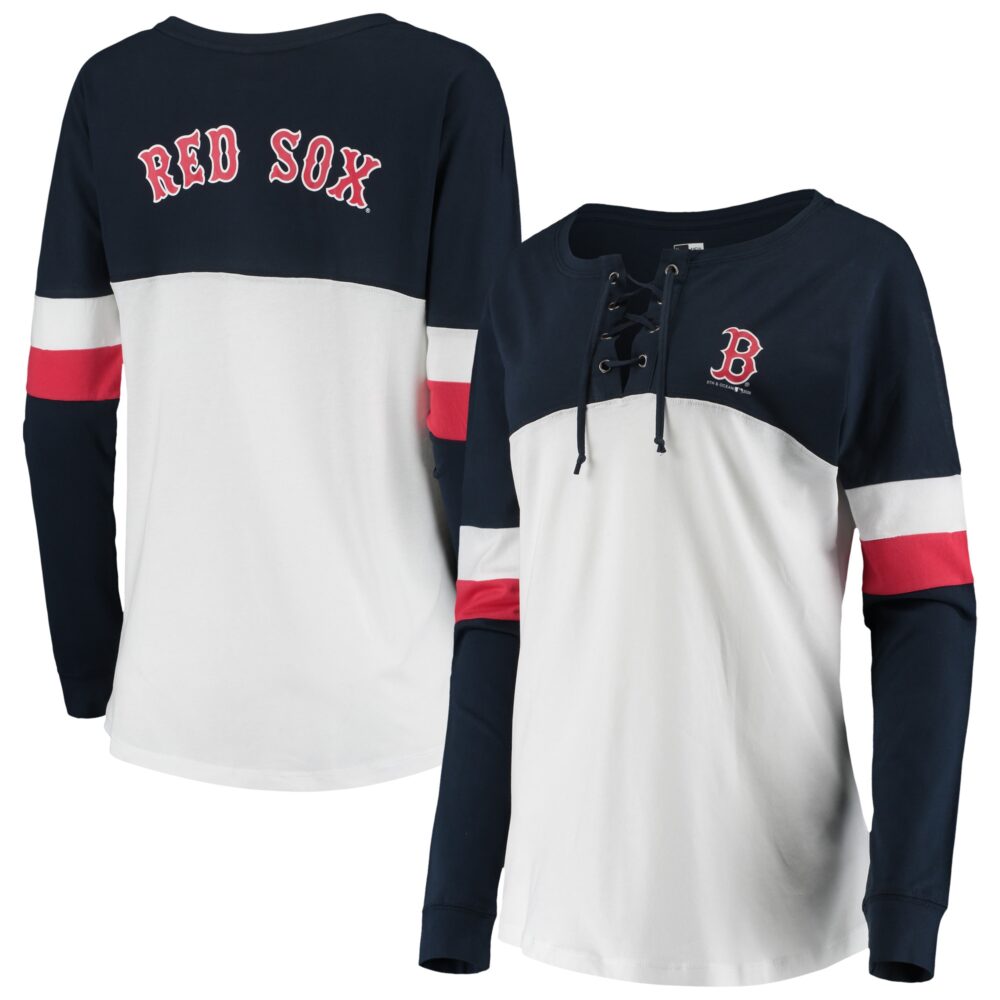 Women's Boston Red Sox New Era White/Navy Lace-Up Long Sleeve T-Shirt