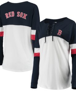 Women's Boston Red Sox New Era White/Navy Lace-Up Long Sleeve T-Shirt