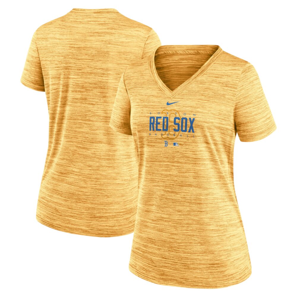 Women's Boston Red Sox  Nike Gold City Connect Velocity Practice Performance V-Neck T-Shirt