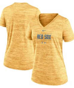 Women's Boston Red Sox  Nike Gold City Connect Velocity Practice Performance V-Neck T-Shirt
