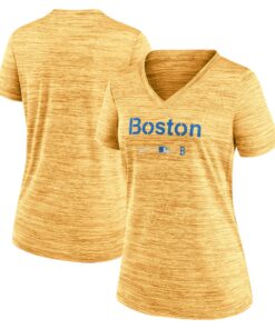 Women's Boston Red Sox Nike Gold MLB City Connect Velocity Space-Dye Performance V-Neck T-Shirt