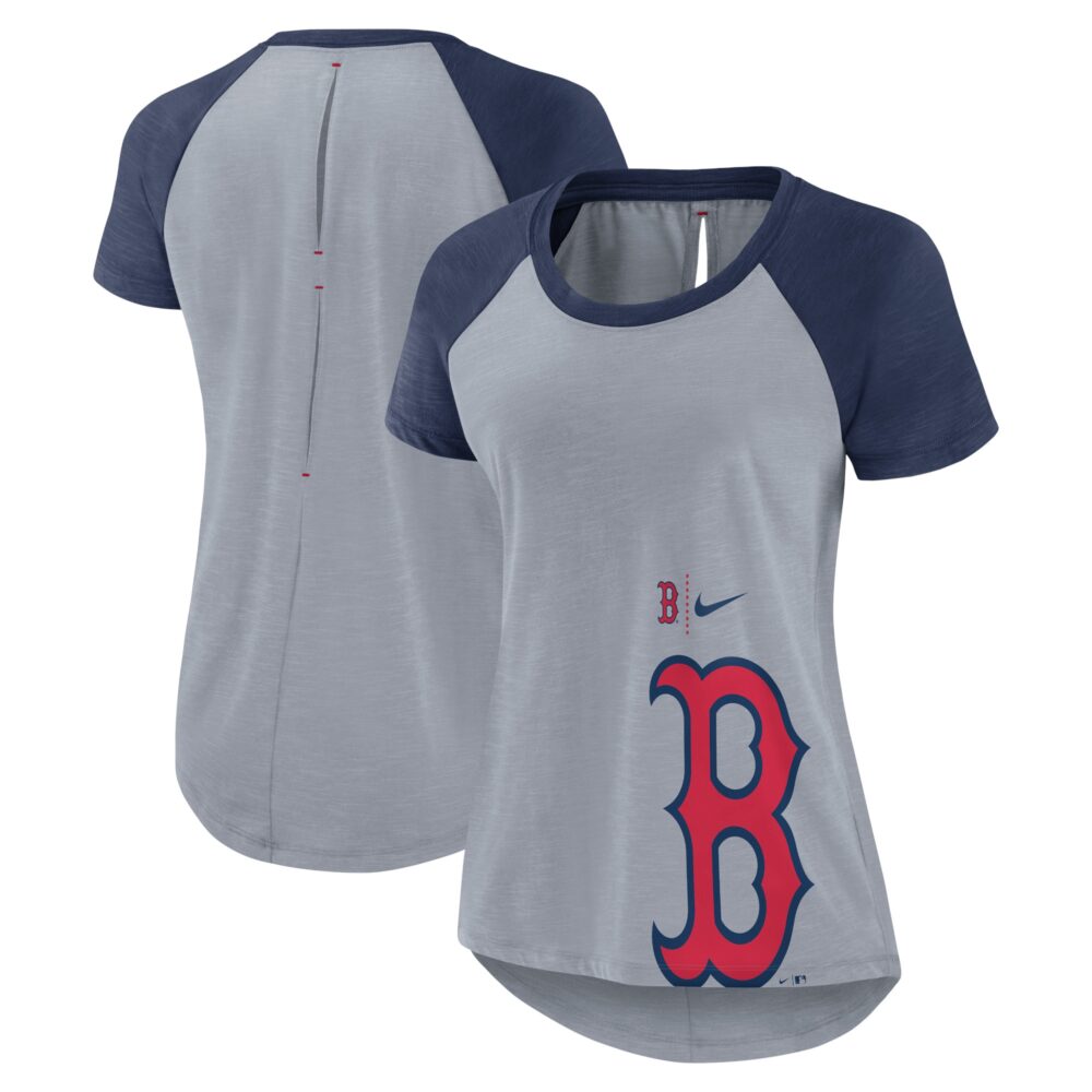 Women's Boston Red Sox Nike Heather Gray Summer Breeze Raglan Fashion T-Shirt
