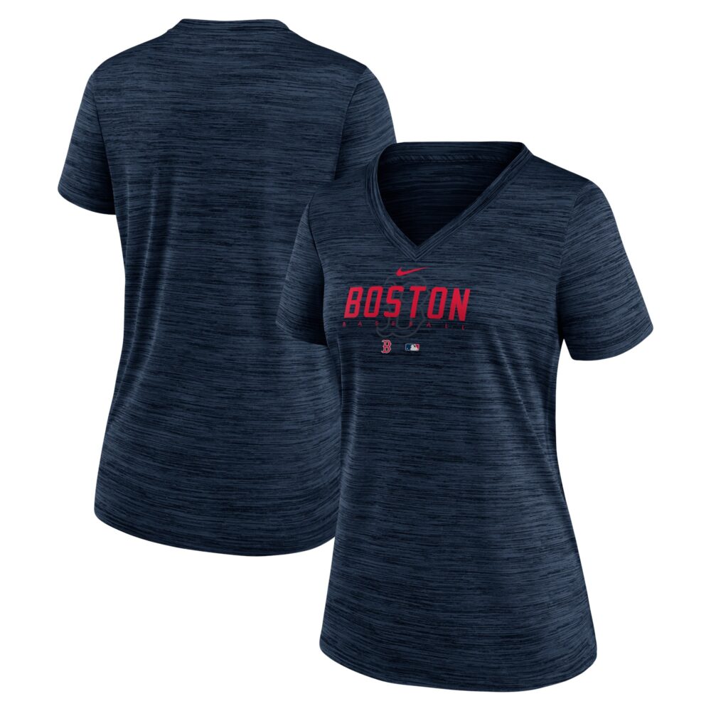 Women's Boston Red Sox Nike Navy Authentic Collection Velocity Practice Performance V-Neck T-Shirt