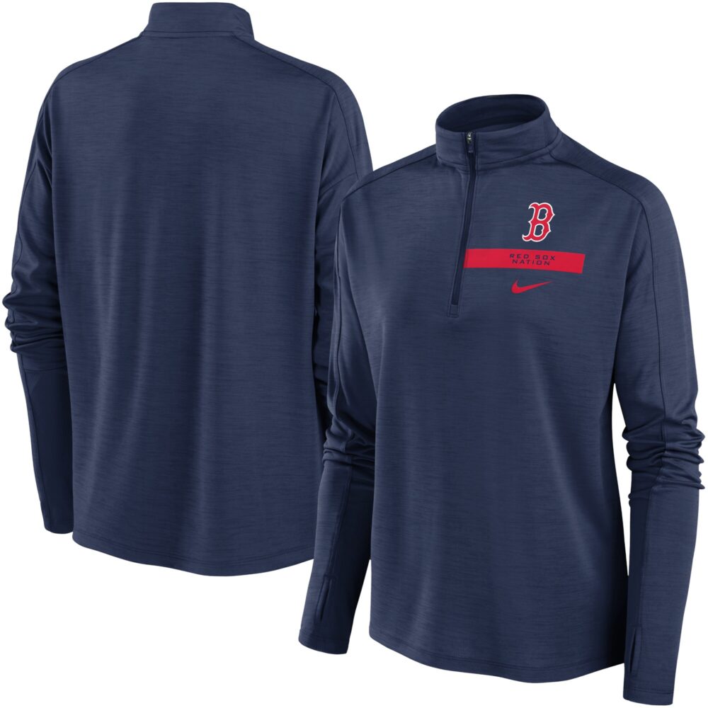 Women's Boston Red Sox Nike Navy Primetime Local Touch Pacer Quarter-Zip Top
