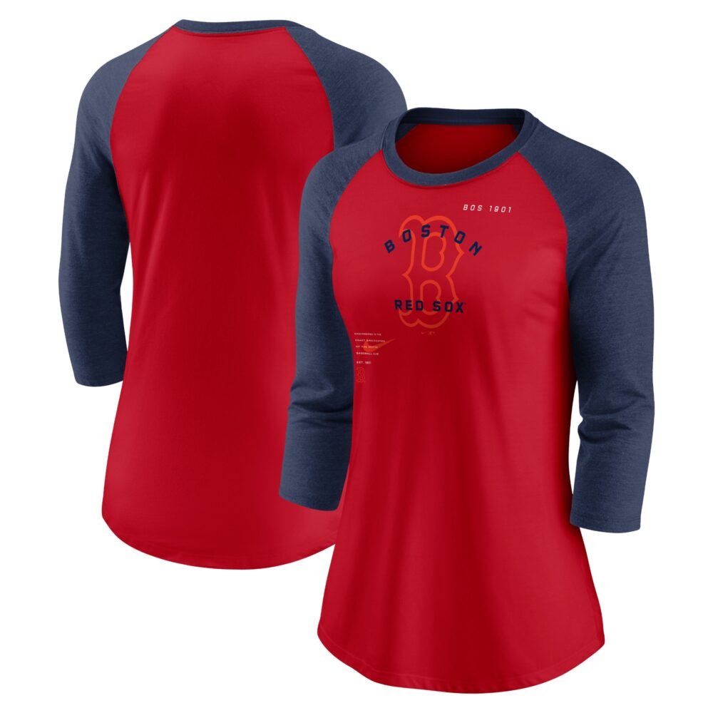 Women's Boston Red Sox Nike Red/Navy Next Up Tri-Blend Raglan 3/4-Sleeve T-Shirt