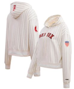 Women's Boston Red Sox Pro Standard Cream Pinstripe Retro Classic Cropped Pullover Hoodie