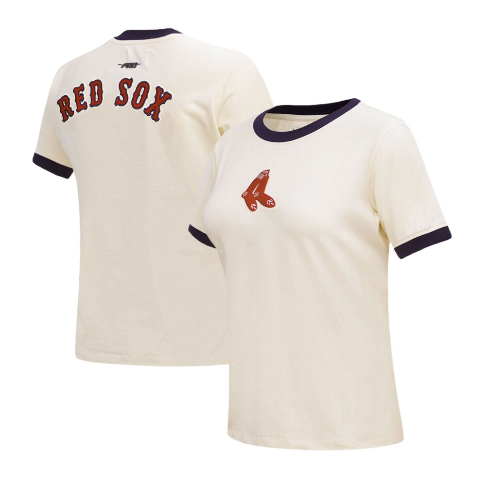 Women's Boston Red Sox Pro Standard Cream  Retro Classic Ringer T-Shirt