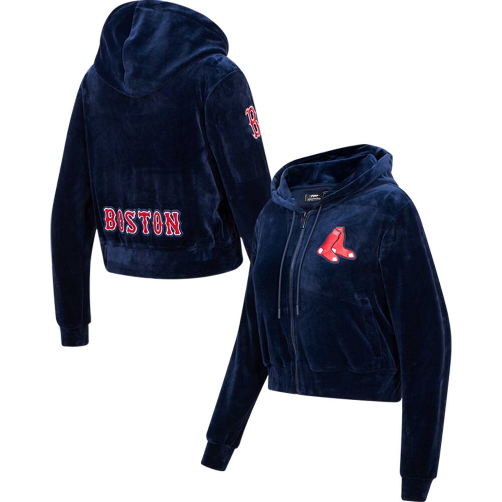 Women's Boston Red Sox Pro Standard Navy Classic Velour Full-Zip Hoodie Track Jacket