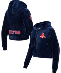 Women's Boston Red Sox Pro Standard Navy Classic Velour Full-Zip Hoodie Track Jacket