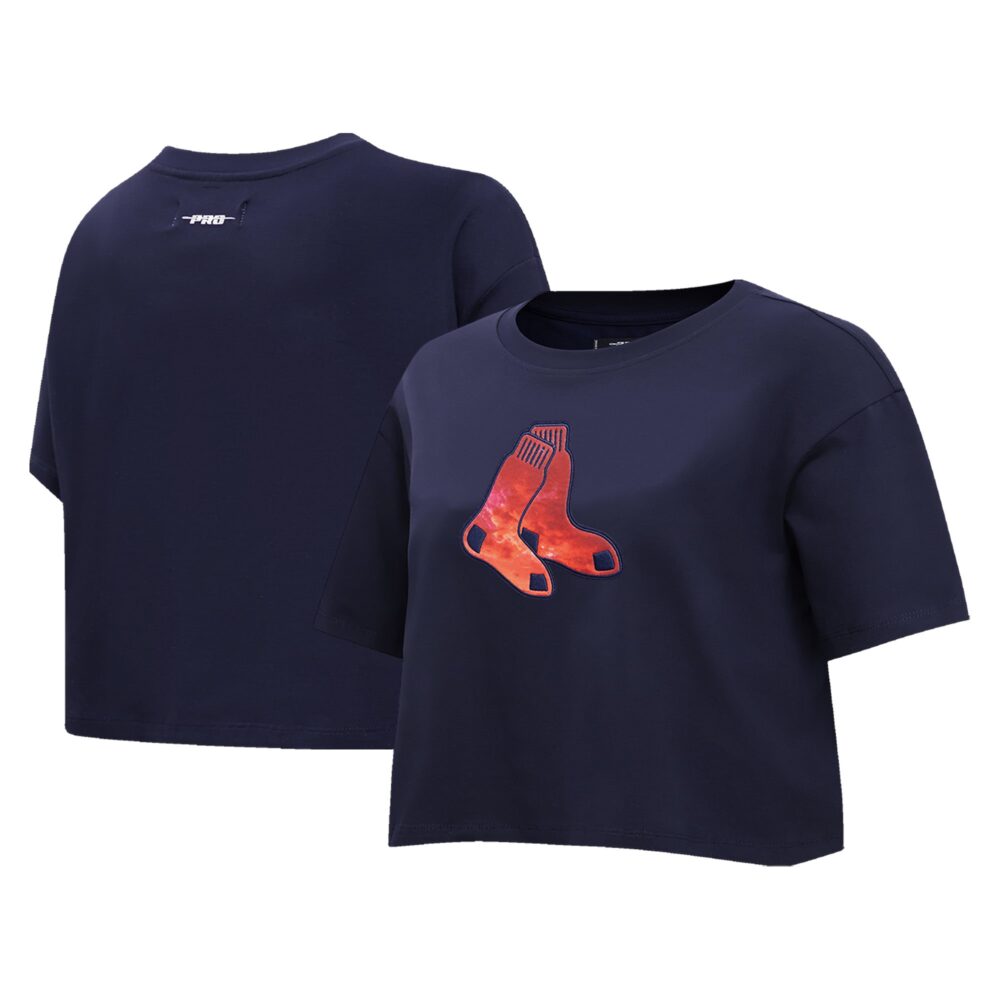 Women's Boston Red Sox Pro Standard Navy Painted Sky Boxy Cropped T-Shirt