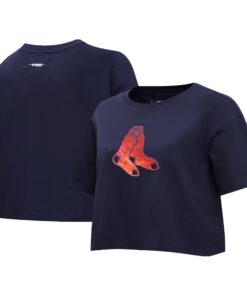 Women's Boston Red Sox Pro Standard Navy Painted Sky Boxy Cropped T-Shirt