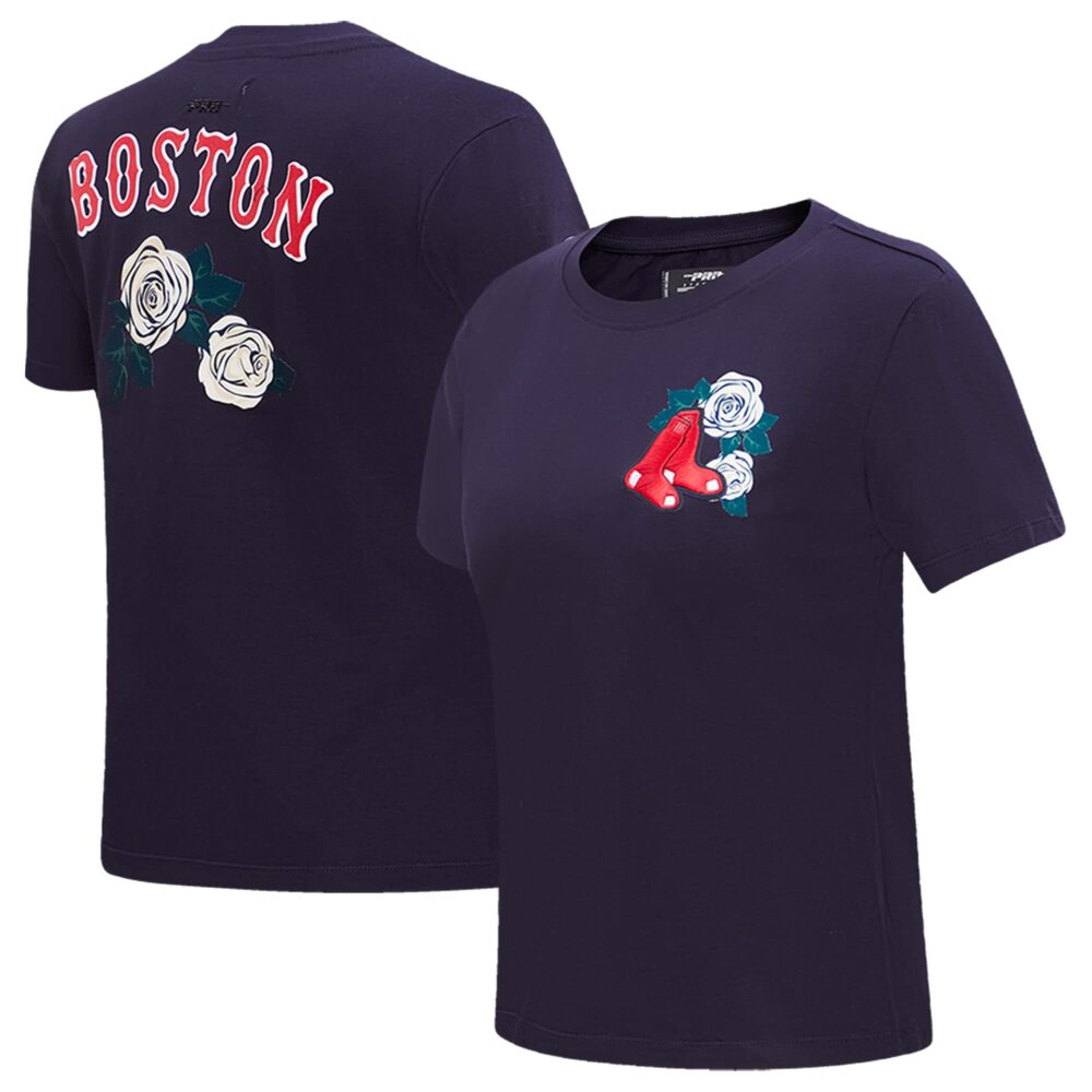 Women's Boston Red Sox Pro Standard Navy Roses Fitted T-Shirt
