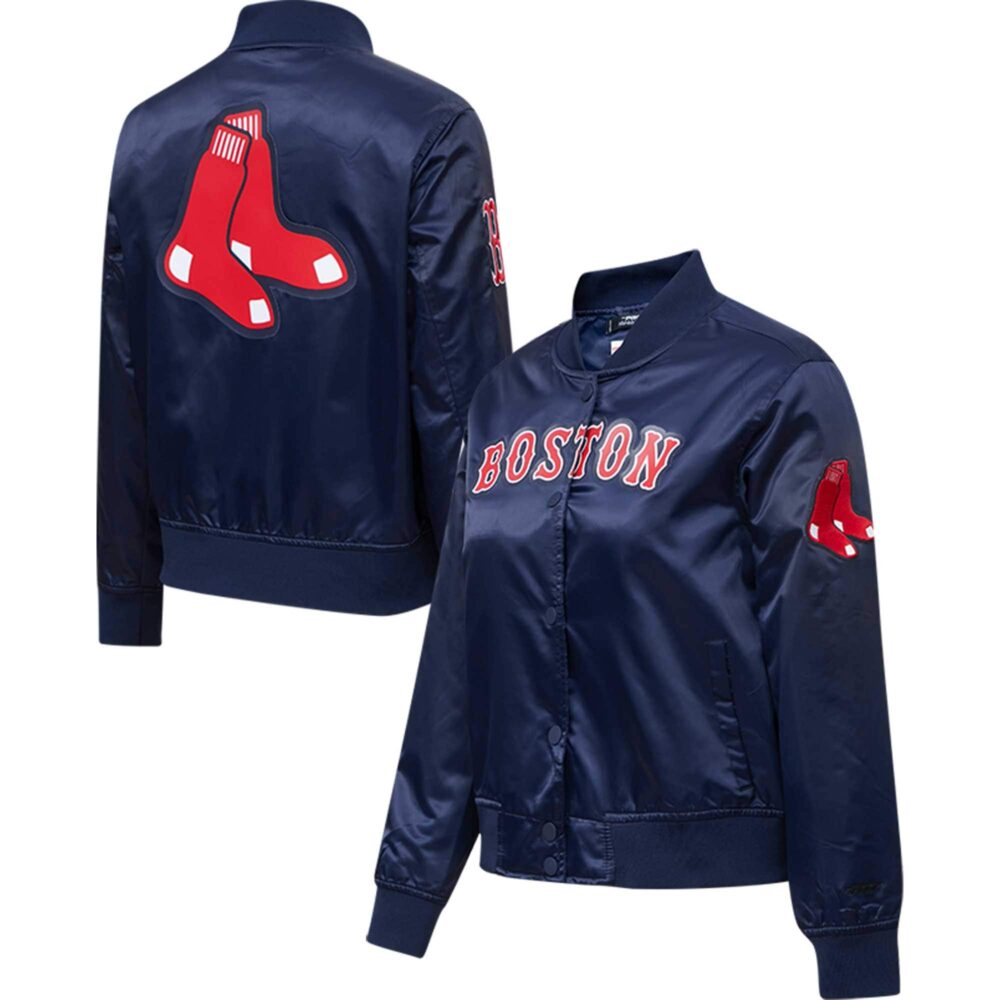 Women's Boston Red Sox Pro Standard Navy Satin Full-Snap Varsity Jacket