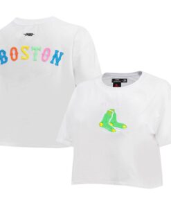 Women's Boston Red Sox Pro Standard White Washed Neon Cropped Boxy T-Shirt