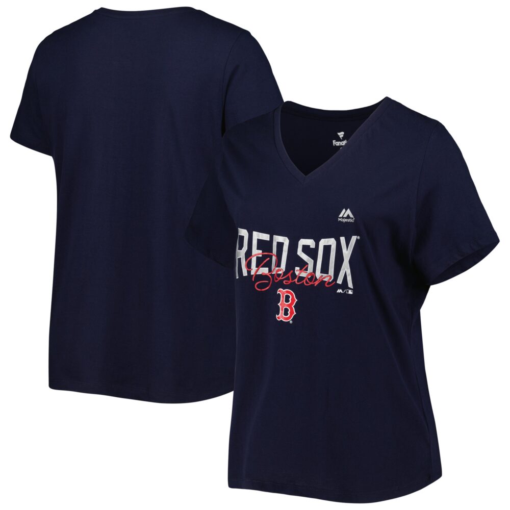 Women's Boston Red Sox Profile Navy Plus Size Wordmark V-Neck T-Shirt