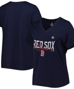 Women's Boston Red Sox Profile Navy Plus Size Wordmark V-Neck T-Shirt