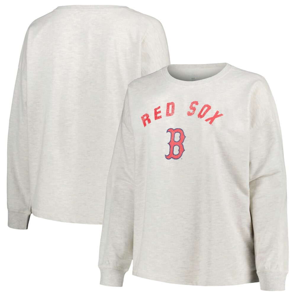 Women's Boston Red Sox Profile Oatmeal Plus Size French Terry Pullover Sweatshirt