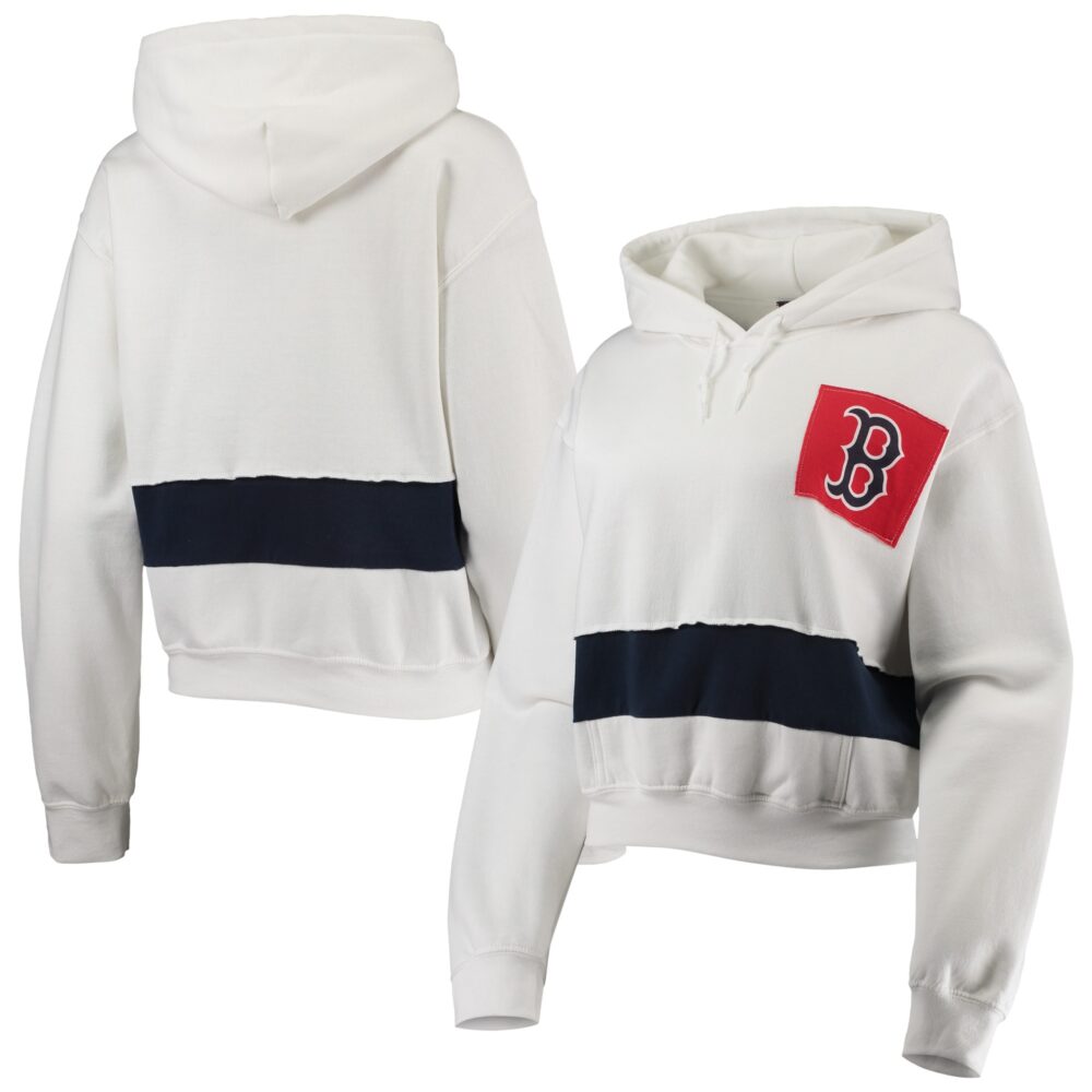 Women's Boston Red Sox Refried Apparel White/Navy Cropped Pullover Hoodie