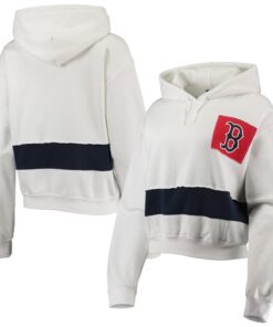 Women's Boston Red Sox Refried Apparel White/Navy Cropped Pullover Hoodie