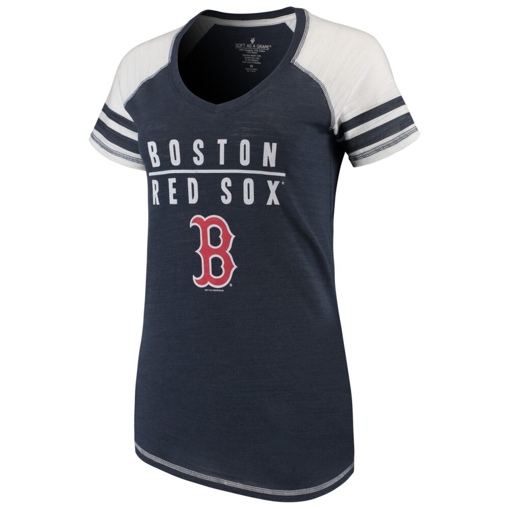 Women's Boston Red Sox Soft as a Grape Navy Color Block V-Neck T-Shirt