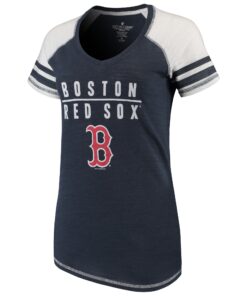 Women's Boston Red Sox Soft as a Grape Navy Color Block V-Neck T-Shirt