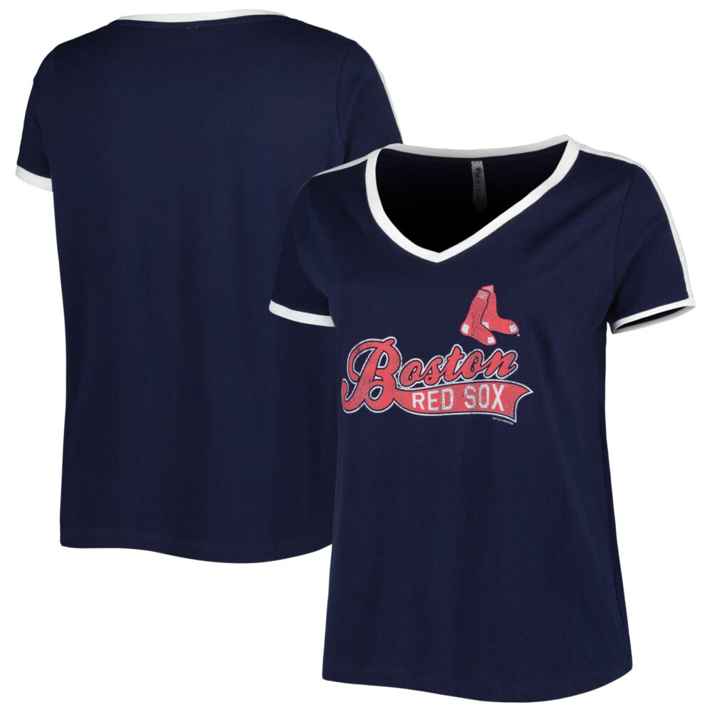 Women's Boston Red Sox Soft as a Grape Navy Plus Size V-Neck T-Shirt