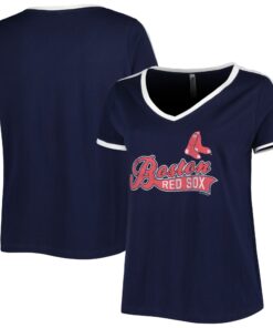 Women's Boston Red Sox Soft as a Grape Navy Plus Size V-Neck T-Shirt