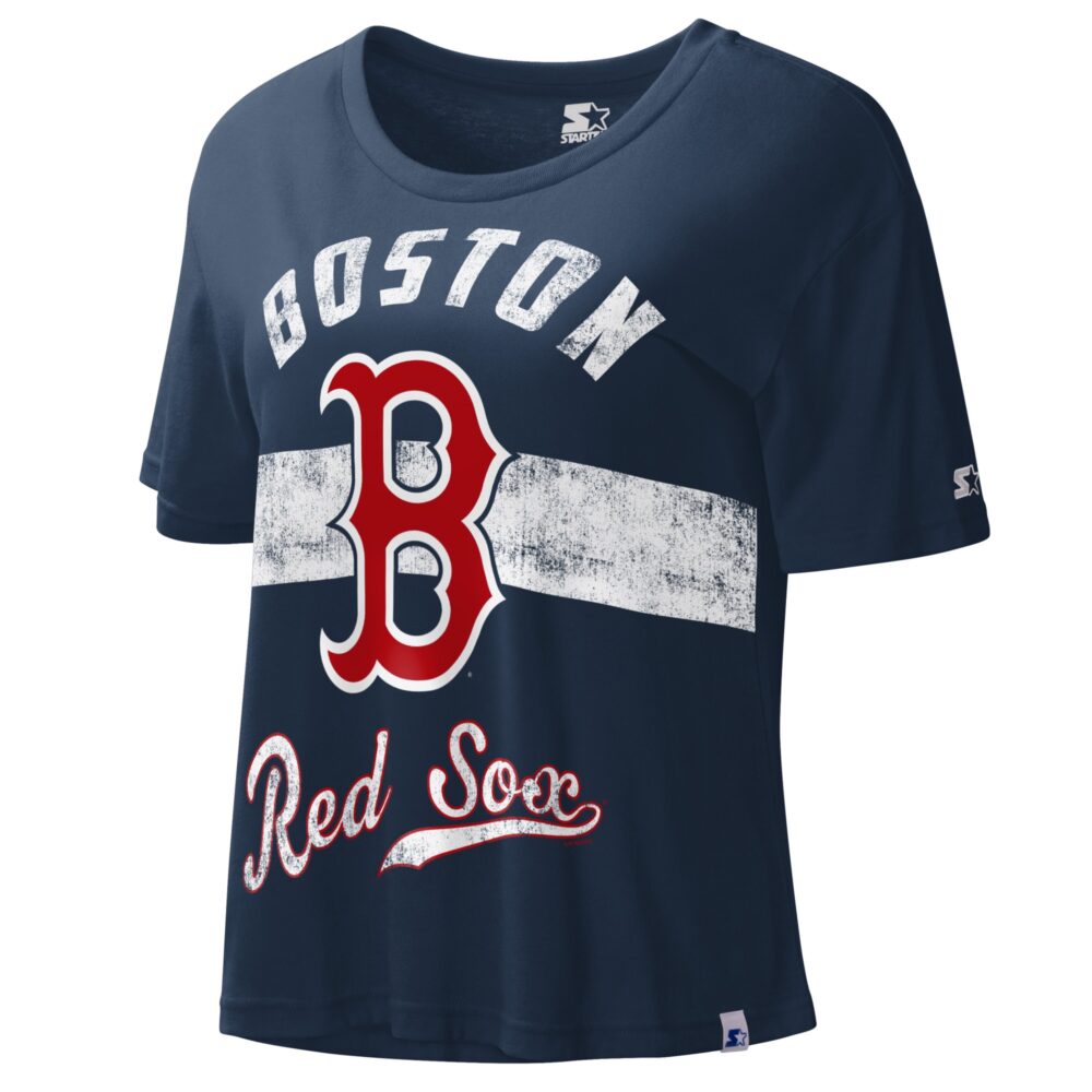 Women's Boston Red Sox Starter Navy  Record Setter Crop Top
