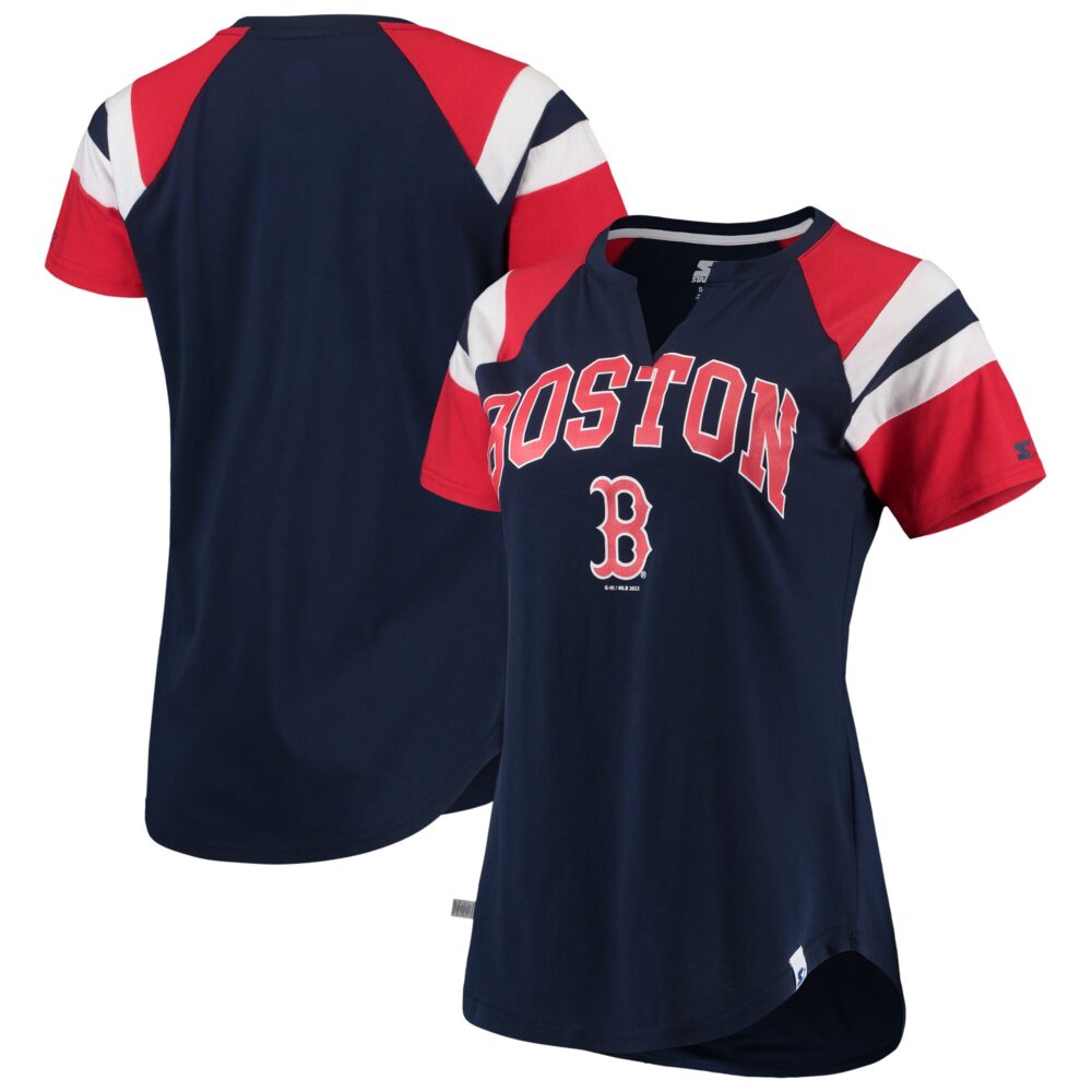 Women's Boston Red Sox Starter Navy/Red Game On Notch Neck Raglan T-Shirt