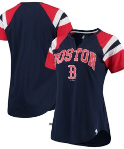 Women's Boston Red Sox Starter Navy/Red Game On Notch Neck Raglan T-Shirt