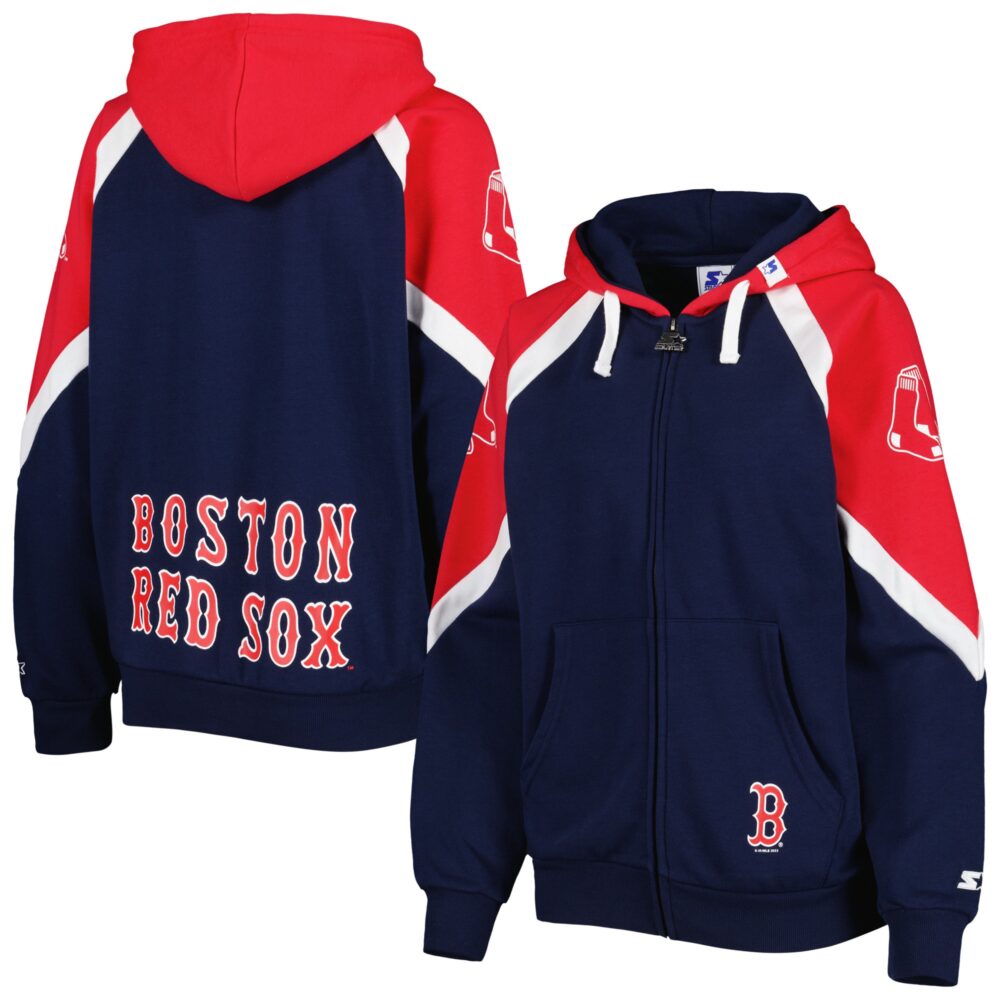Women's Boston Red Sox Starter Navy/Red Hail Mary Full-Zip Hoodie