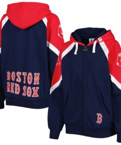 Women's Boston Red Sox Starter Navy/Red Hail Mary Full-Zip Hoodie