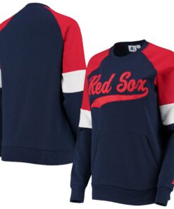 Women's Boston Red Sox Starter Navy/Red Playmaker Raglan Pullover Sweatshirt