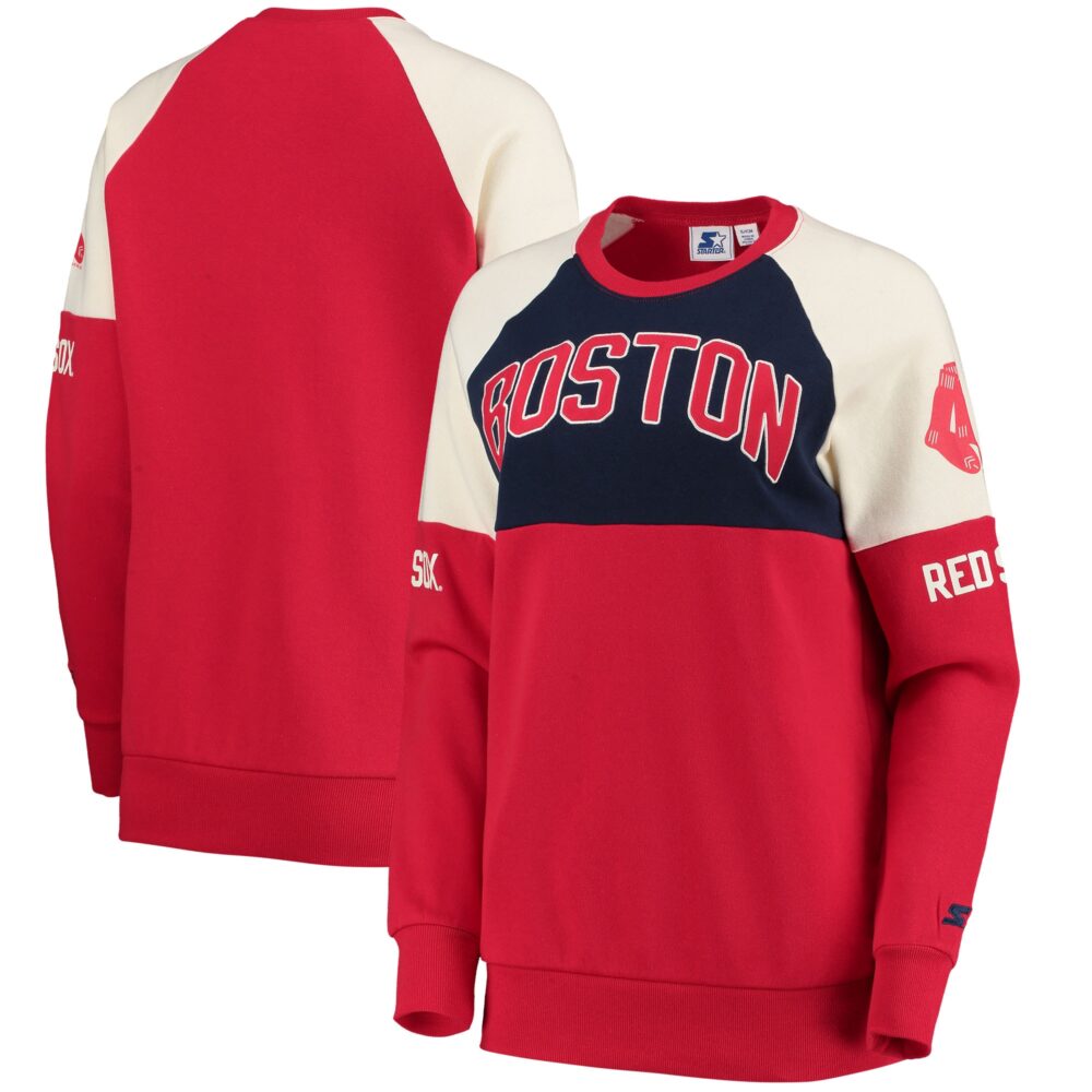 Women's Boston Red Sox Starter Red/Navy Baseline Raglan Pullover Sweatshirt