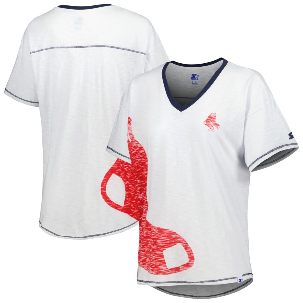 Women's Boston Red Sox Starter White Perfect Game V-Neck T-Shirt