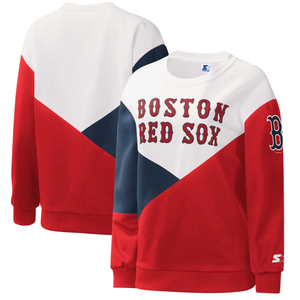 Women's Boston Red Sox Starter White/Red Shutout Pullover Sweatshirt