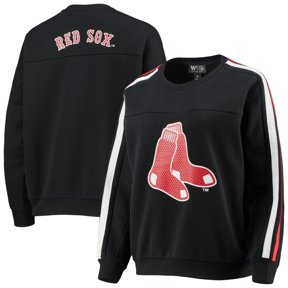 Women's Boston Red Sox The Wild Collective Black Perforated Logo Pullover Sweatshirt