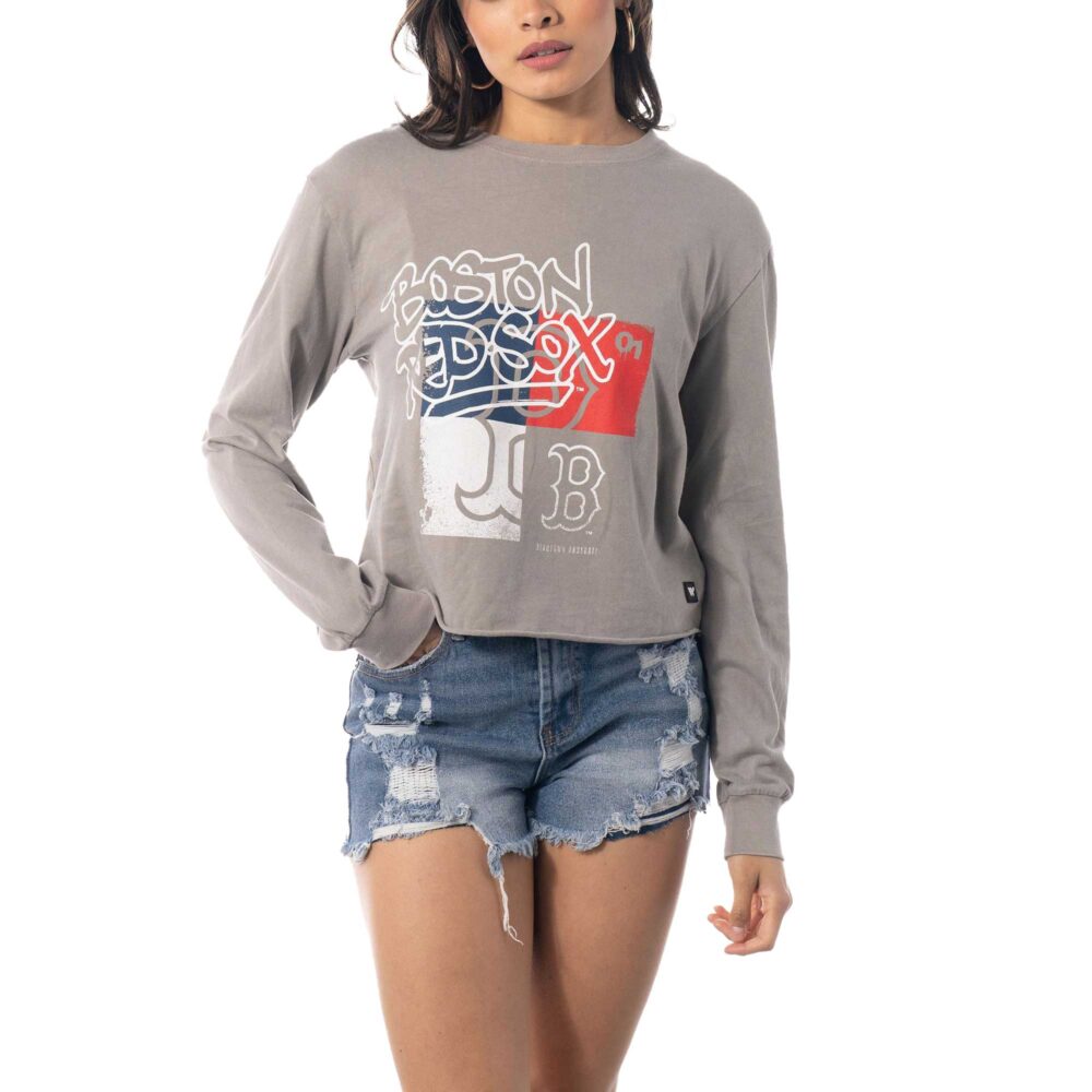 Women's Boston Red Sox The Wild Collective Gray Cropped Long Sleeve T-Shirt